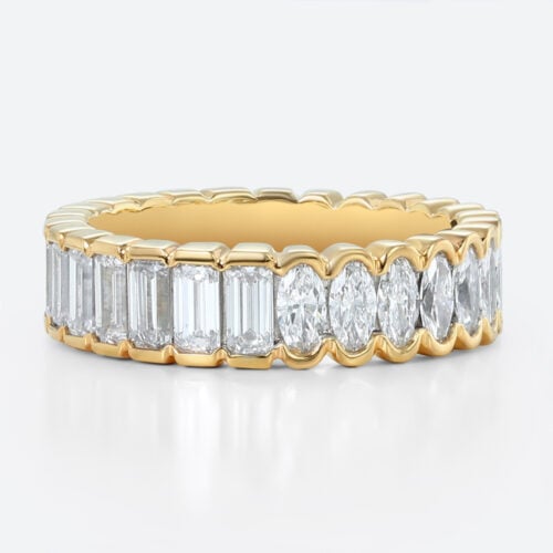 Yellow Gold Lab Diamond Rings Eternity Rings​ 3ct Emerald Oval Cut Art Deco Eternity Wedding Band in Two-Tone Gold