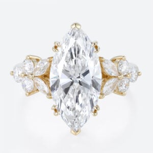 4ct Marquise Cut Lab Diamond Ring​ Floral Petal Design 6-Prong Engagement Ring in Yellow Gold