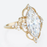 4ct Lab Diamond Ring​ Marquise Cut Vintage Tendril Cluster 8-Prong Engagement Ring in Yellow Gold