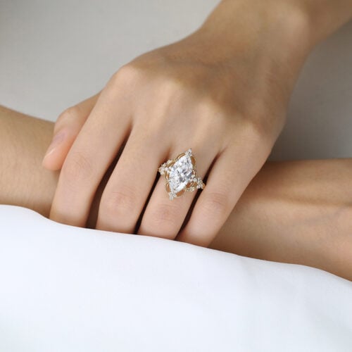 4ct Lab Diamond Ring​ Marquise Cut Vintage Tendril Cluster 8-Prong Engagement Ring in Yellow Gold