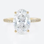 Lab Diamond Oval Cut Engagement Rings​ 4ct Classic Pave 4-Prong Engagement Ring in Yellow Gold