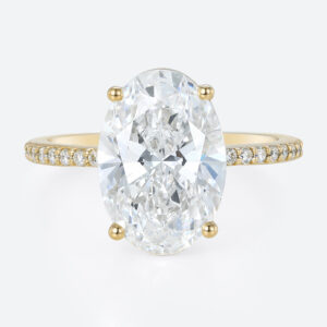 Lab Diamond Oval Cut Engagement Rings​ 4ct Classic Pave 4-Prong Engagement Ring in Yellow Gold