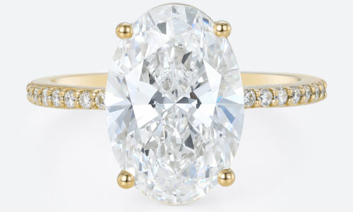 Lab Diamond Oval Cut Engagement Rings​ 4ct Classic Pave 4-Prong Engagement Ring in Yellow Gold