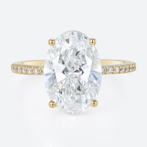 Lab Diamond Oval Cut Engagement Rings​ 4ct Classic Pave 4-Prong Engagement Ring in Yellow Gold