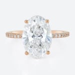 Lab Diamond Oval Cut Engagement Rings​ 4ct Classic Pave 4-Prong Engagement Ring in Rose Gold
