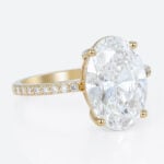 Lab Diamond Oval Cut Engagement Rings​ 4ct Classic Pave 4-Prong Engagement Ring in Yellow Gold