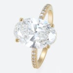 Lab Diamond Oval Cut Engagement Rings​ 4ct Classic Pave 4-Prong Engagement Ring in Yellow Gold