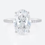 Lab Diamond Oval Cut Engagement Rings​ 4ct Classic Pave 4-Prong Engagement Ring in White Gold