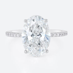 Lab Diamond Oval Cut Engagement Rings​ 4ct Classic Pave 4-Prong Engagement Ring in White Gold
