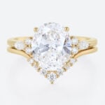 4ct Oval Cut Lab Diamond Ring​ Set Vintage 4-Prong Bridal Ring Set in Yellow Gold