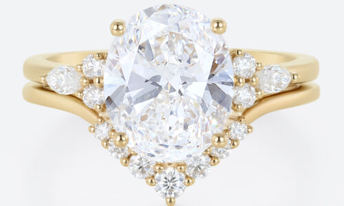 4ct Oval Cut Lab Diamond Ring​ Set Vintage 4-Prong Bridal Ring Set in Yellow Gold