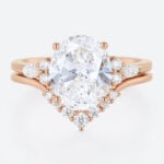 4ct Oval Cut Lab Diamond Ring​ Set Vintage 4-Prong Bridal Ring Set in Rose Gold