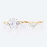 4ct Oval Cut Lab Diamond Ring​ Set Vintage 4-Prong Bridal Ring Set in Yellow Gold