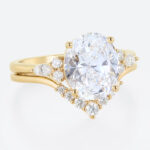 4ct Oval Cut Lab Diamond Ring​ Set Vintage 4-Prong Bridal Ring Set in Yellow Gold