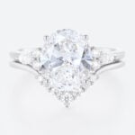 4ct Oval Cut Lab Diamond Ring​ Set Vintage 4-Prong Bridal Ring Set in White Gold