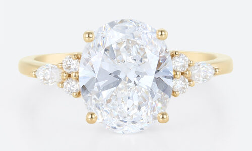 4ct Oval Cut Engagement Rings Vintage Cluater Lab Diamond Ring in Yellow Gold