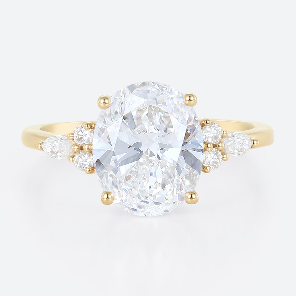 4ct Oval Cut Engagement Rings Vintage Cluater Lab Diamond Ring in Yellow Gold