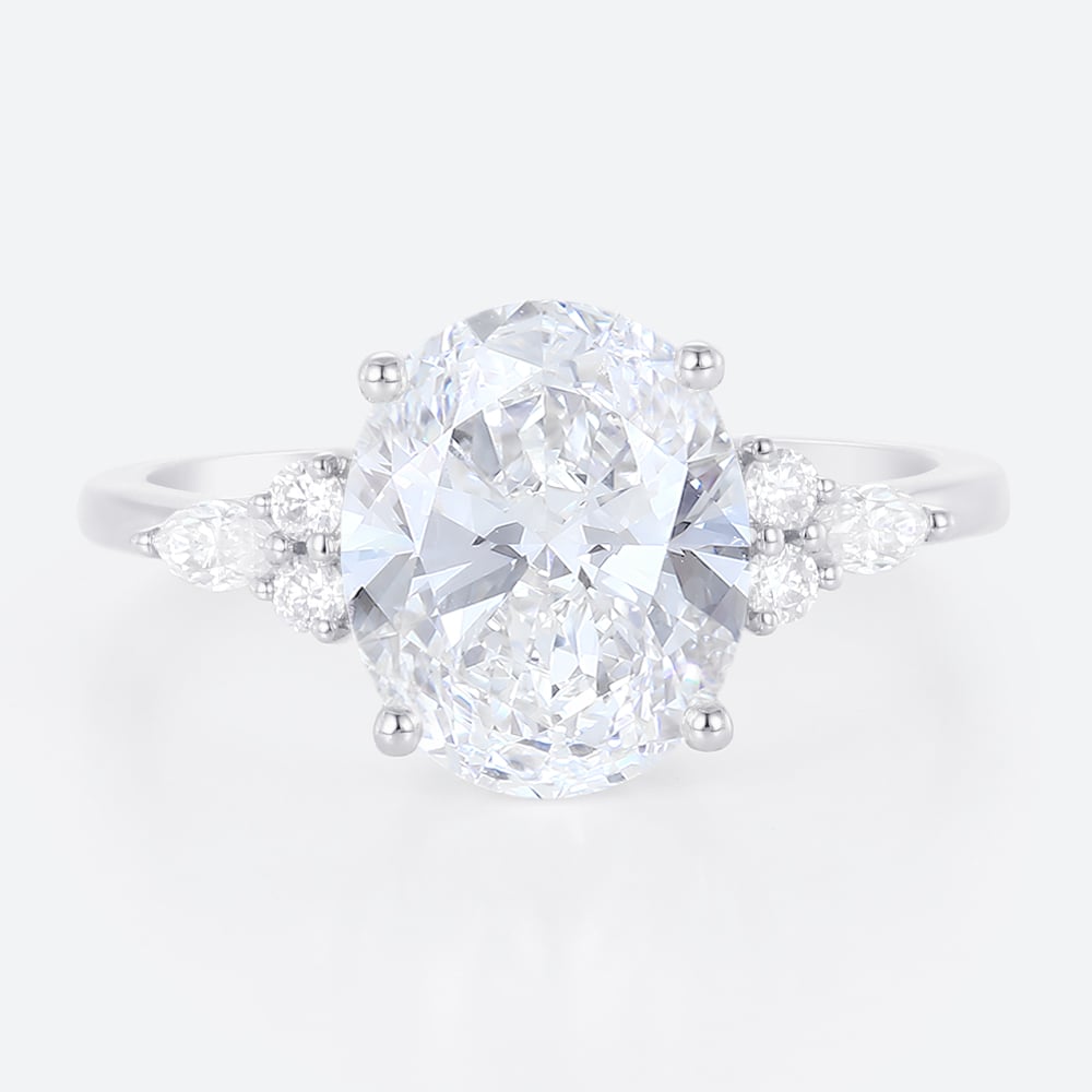 4ct Oval Cut Engagement Rings Vintage Cluater Lab Diamond Ring in White Gold