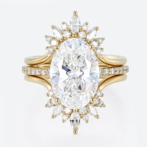 4ct Oval Lab Diamond Ring Set Vintage Trio 4-Prong Bridal Ring Set in Yellow Gold