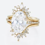 4ct Oval Lab Diamond Ring Set Vintage Trio 4-Prong Bridal Ring Set in Yellow Gold