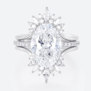 4ct Oval Lab Diamond Ring Set Vintage Trio 4-Prong Bridal Ring Set in White Gold