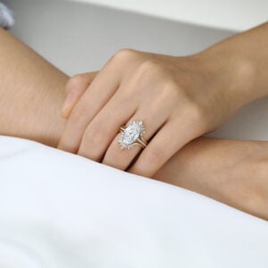 4ct Oval Lab Diamond Ring Set Vintage Trio 4-Prong Bridal Ring Set in Yellow Gold