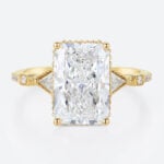 4ct Radiant Cut Lab Diamond Engagement Rings Milgrain Edging 4-Prong Engagement Ring in Yellow Gold