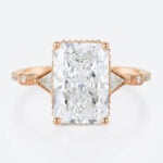 4ct Radiant Cut Lab Diamond Engagement Rings Milgrain Edging 4-Prong Engagement Ring in Rose Gold