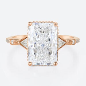 4ct Radiant Cut Lab Diamond Engagement Rings Milgrain Edging 4-Prong Engagement Ring in Rose Gold