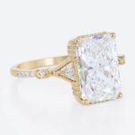 4ct Radiant Cut Lab Diamond Engagement Rings Milgrain Edging 4-Prong Engagement Ring in Yellow Gold