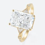 4ct Radiant Cut Lab Diamond Engagement Rings Milgrain Edging 4-Prong Engagement Ring in Yellow Gold