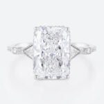 4ct Radiant Cut Lab Diamond Engagement Rings Milgrain Edging 4-Prong Engagement Ring in White Gold
