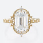 5ct Emerald Cut Lab Diamond Ring​ Art Deco Vintage 4-Prong Rings in Yellow Gold