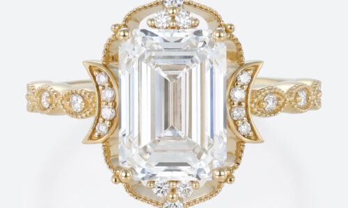 5ct Emerald Cut Lab Diamond Ring​ Art Deco Vintage 4-Prong Rings in Yellow Gold