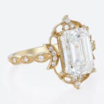 5ct Emerald Cut Lab Diamond Ring​ Art Deco Vintage 4-Prong Rings in Yellow Gold