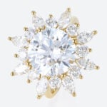 5ct Lab Diamond Ring Round Cut Sunburst Halo 4-Prong Bridal Ring in Yellow Gold