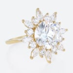 5ct Lab Diamond Ring Round Cut Sunburst Halo 4-Prong Bridal Ring in Yellow Gold