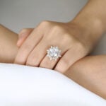 5ct Lab Diamond Ring Round Cut Sunburst Halo 4-Prong Bridal Ring in Yellow Gold