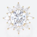 5ct Lab Diamond Ring Round Cut Sunburst Halo 4-Prong Bridal Ring in Yellow Gold