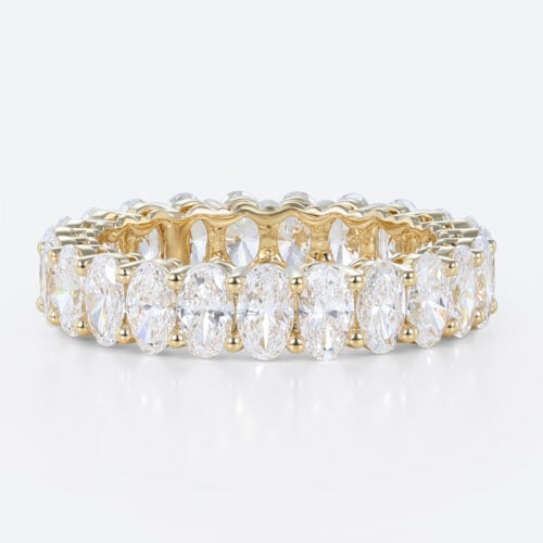 6.3ct Oval Cut Lab Diamond Eternity Ring Shared Prong Wedding Band in Yellow Gold