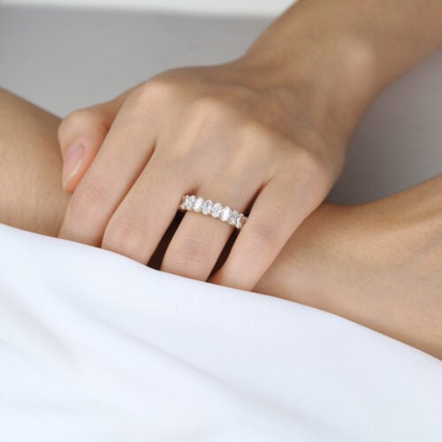 6.3ct Oval Cut Lab Diamond Eternity Ring Shared Prong Wedding Band in Yellow Gold