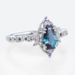 Lab Alexandrite Ring​ Coffin Shaped Crescent Moon Gothic Engagement Ring in White Gold