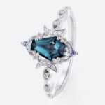 Lab Alexandrite Ring​ Coffin Shaped Crescent Moon Gothic Engagement Ring in White Gold