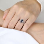 Lab Alexandrite Ring​ Coffin Shaped Crescent Moon Gothic Engagement Ring in White Gold