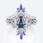 Lab Alexandrite Ring Set with Crescent Moons and Multicolor Accents in White Gold