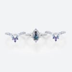 Lab Alexandrite Ring Set with Crescent Moons and Multicolor Accents in White Gold