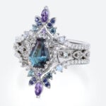 Lab Alexandrite Ring Set with Crescent Moons and Multicolor Accents in White Gold