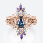 Lab Alexandrite Ring Set with Crescent Moons and Multicolor Accents in Rose Gold