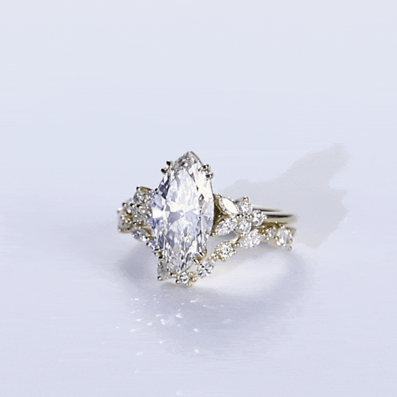 Marquise Cut Diamond Ring Set 2ct Floral Cluster Bridal Ring Set in Yellow Gold