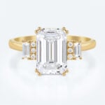 2ct Emerald Cut Lab Grown Diamond Ring Art Deco Engagement Ring in Yellow Gold